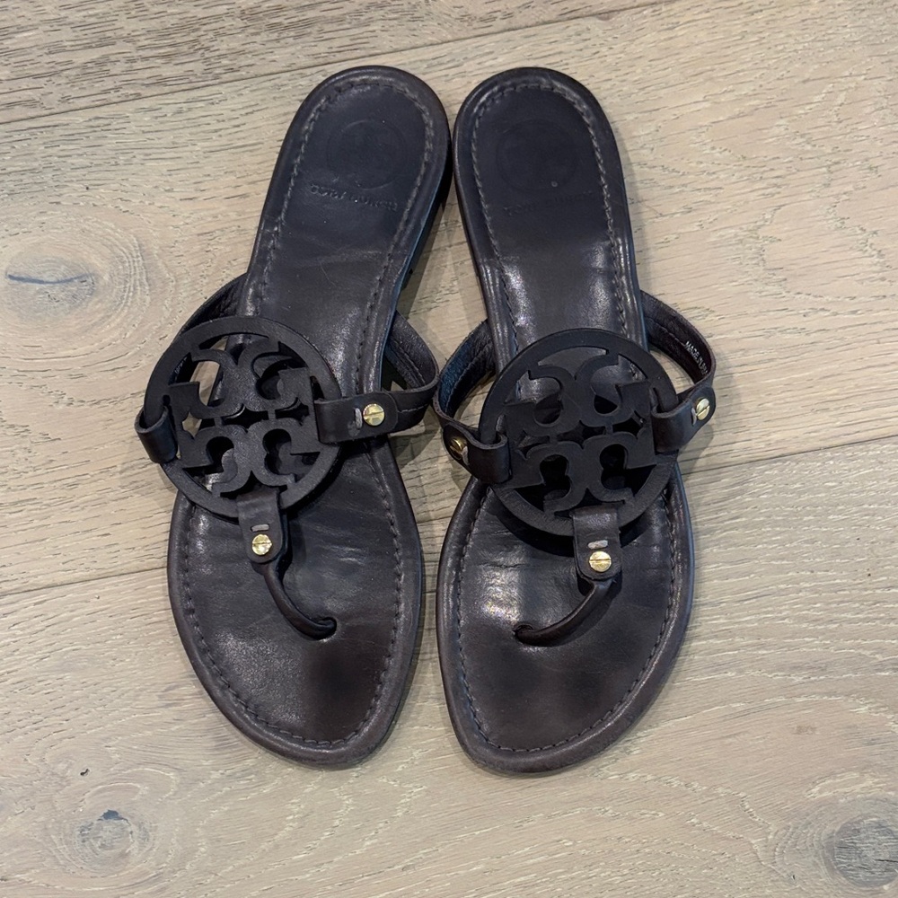 Tory Burch Brown Leather Miller Thong Sandals